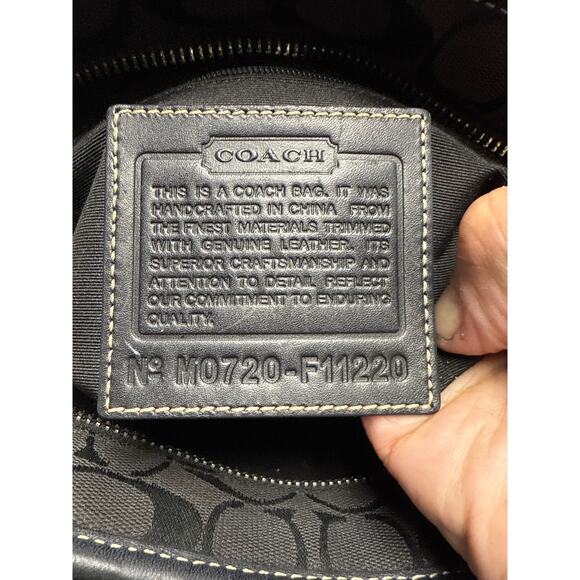 Coach Jacquard Hampton Tote Black Logo Y2K F11220 Fabric Leather Trim 2 Handles - Picture 7 of 13